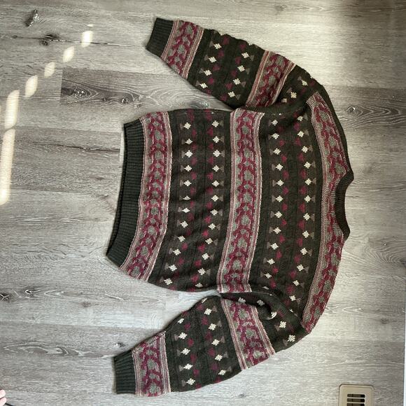 Vintage Bugle Boy Sweater Red Brown Cosby Fair Isle Grandpa Mens Large - Picture 6 of 8